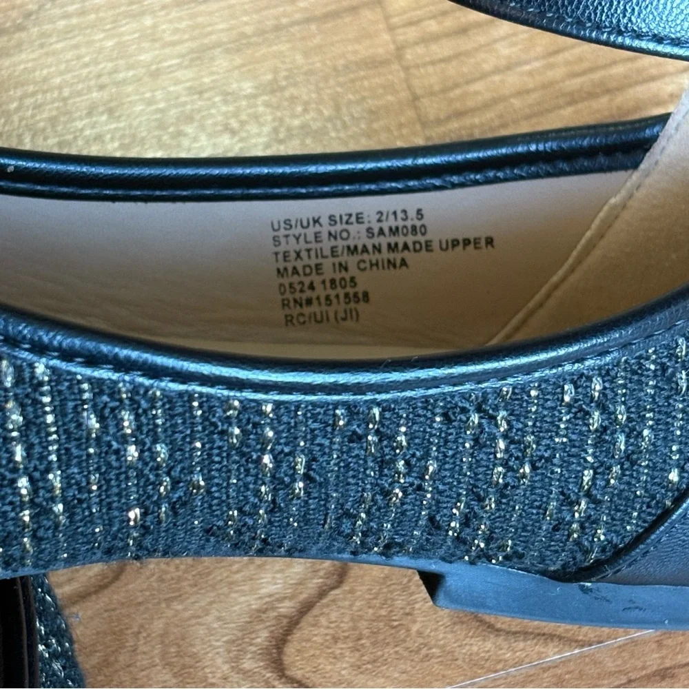 Sam Edelman Black and Gold Ankle Strap Flats Girls size 2